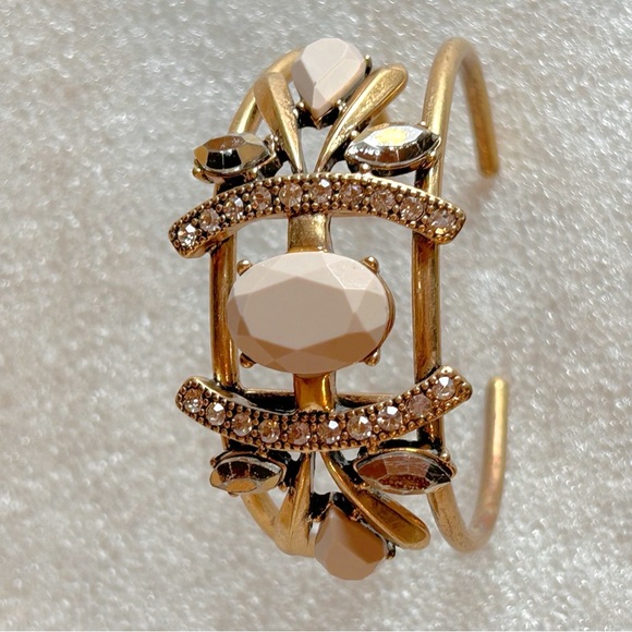 J. Crew Gold Tone Rhinestone Cuff Bracelet Signed - Picture 2 of 5